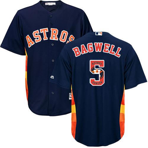 Astros #5 Jeff Bagwell Navy Blue Team Logo Fashion Stitched MLB Jersey